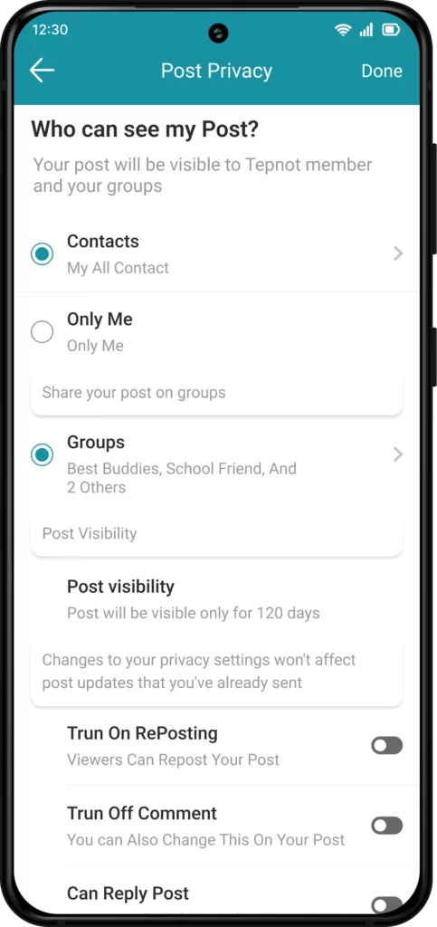 Secure and Private Sharing with Tepnot: Posts and Stories